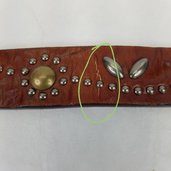 Old Trend Floral Breeze Leather Belt Women's S 31"-35" Cognac Brown Studded Leaf - Picture 9 of 16